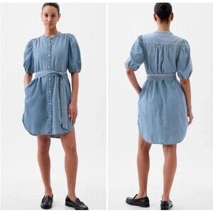 GAP Puff  Shirtdress  Kenrick  Women's Denim Dress Light  Indigo Blue Medium NWT